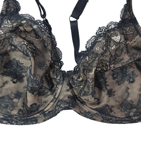 Goddess Full Coverage Underwire Bra Black 44DD SemiSheer Unpad Adj Lace #802 VTG - Picture 3 of 9